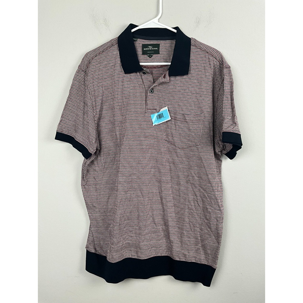 Rodd & Gunn Mens Garnet Houndstooth Polo Shirt  Size‎ L Sports Fit 100% Cotton